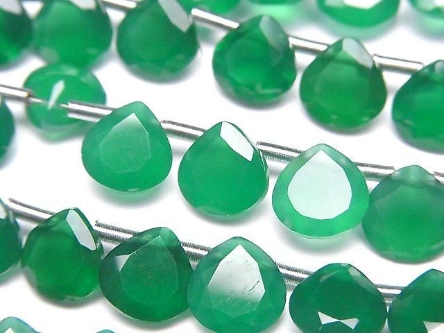 【動画】宝石質グリーンオニキスAAA マロン ファセットカット8×8mm 1連(18粒)の画像