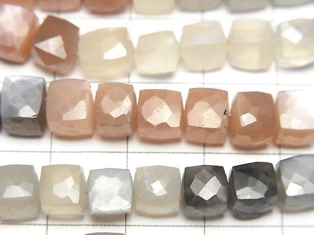 【動画】宝石質マルチカラームーンストーンAA++ キューブカット 半連/1連(約18cm) サムネイル2