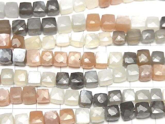 【動画】宝石質マルチカラームーンストーンAA++ キューブカット 半連/1連(約18cm) サムネイル3
