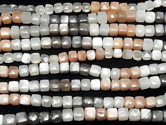 【動画】宝石質マルチカラームーンストーンAA++ キューブカット 半連/1連(約18cm) サムネイル4