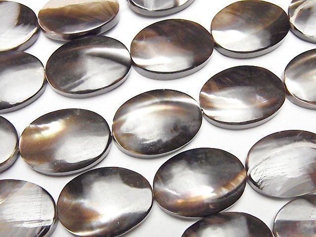 【動画】マザーオブパール ブラウン オーバル18×13mm 1連(約35cm)の画像