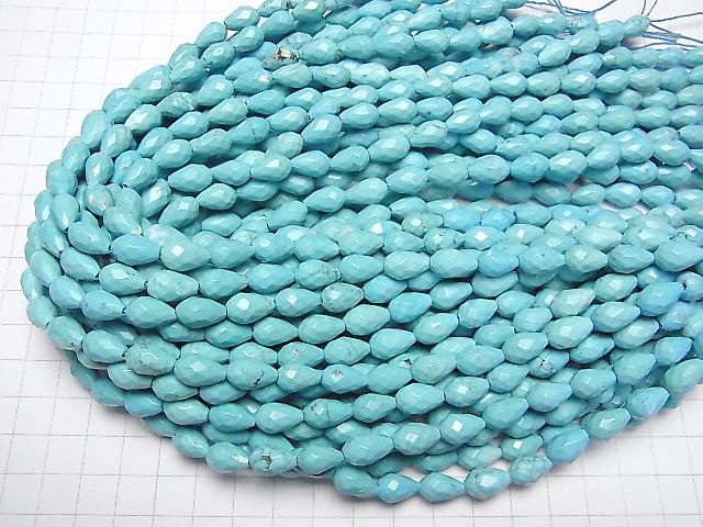 【動画】マグネサイトターコイズ 縦穴ドロップカット12×7×7mm 1連(約36cm) サムネイル4