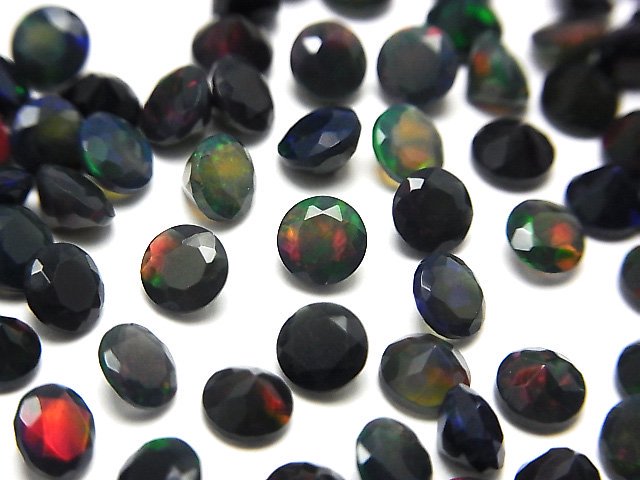 ブラックオパール 穴なしラウンドファセットカット5×5mm 5粒1,380円