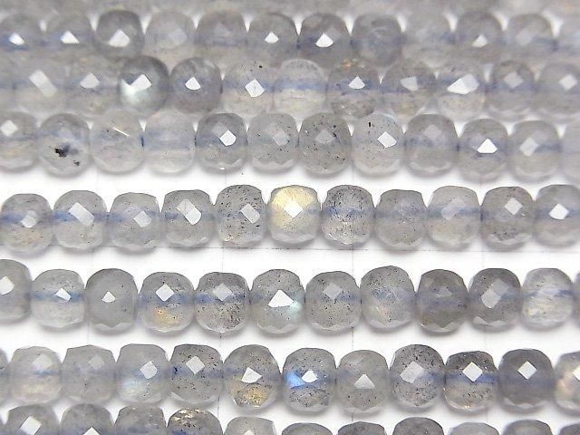 【動画】【素晴らしい輝き】ラブラドライトAA++ キューブカット4.5×4.5×4.5mm 半連/1連(約36cm) サムネイル2