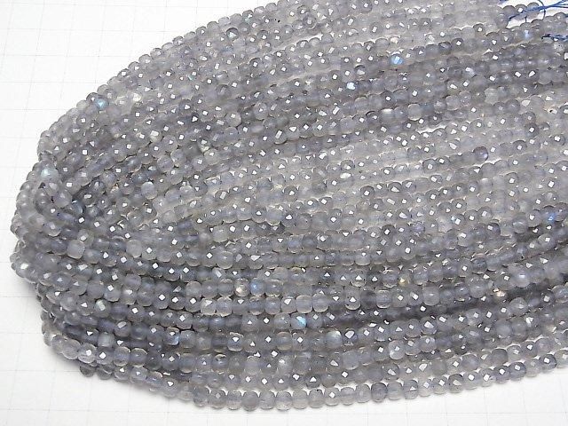 【動画】【素晴らしい輝き】ラブラドライトAA++ キューブカット4.5×4.5×4.5mm 半連/1連(約36cm) サムネイル4