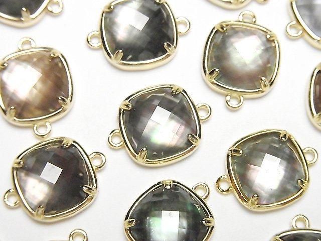 【動画】ブラックシェル×クリスタルAAA 枠留めスクエアカット12×12mm 【両カン】 18KGP製 1個の画像