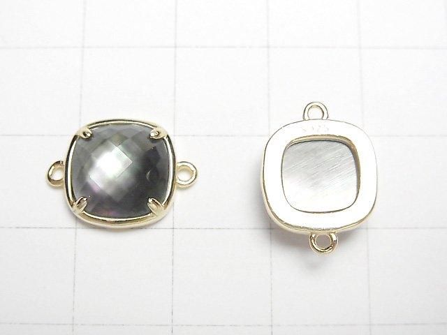 【動画】ブラックシェル×クリスタルAAA 枠留めスクエアカット12×12mm 【両カン】 18KGP製 1個 サムネイル2