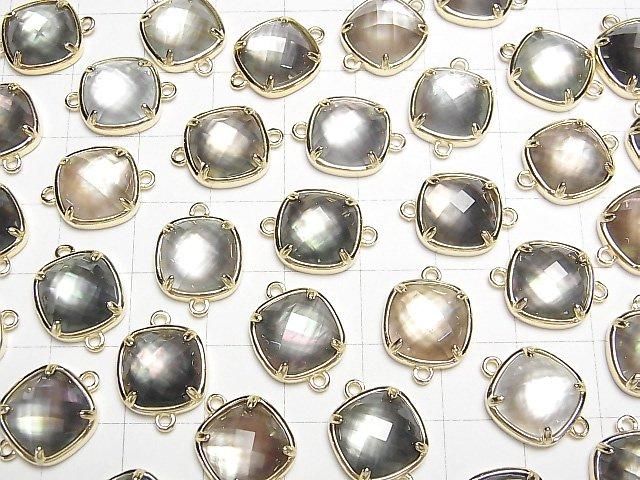 【動画】ブラックシェル×クリスタルAAA 枠留めスクエアカット12×12mm 【両カン】 18KGP製 1個 サムネイル4