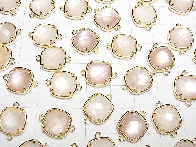 【動画】ピンクシェル×クリスタルAAA 枠留めスクエアカット12×12mm 【両カン】 18KGP製 1個 サムネイル4