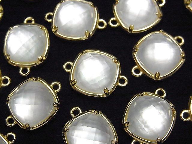 【動画】ホワイトシェル×クリスタルAAA 枠留めスクエアカット12×12mm 【両カン】 18KGP製 1個の画像