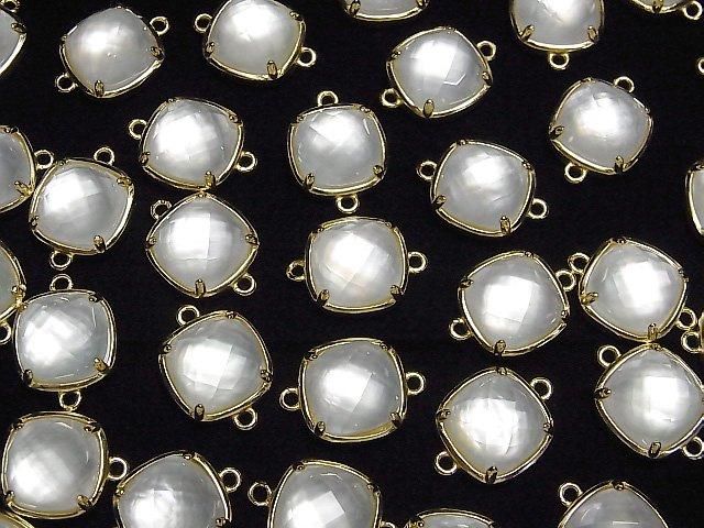 【動画】ホワイトシェル×クリスタルAAA 枠留めスクエアカット12×12mm 【両カン】 18KGP製 1個 サムネイル4