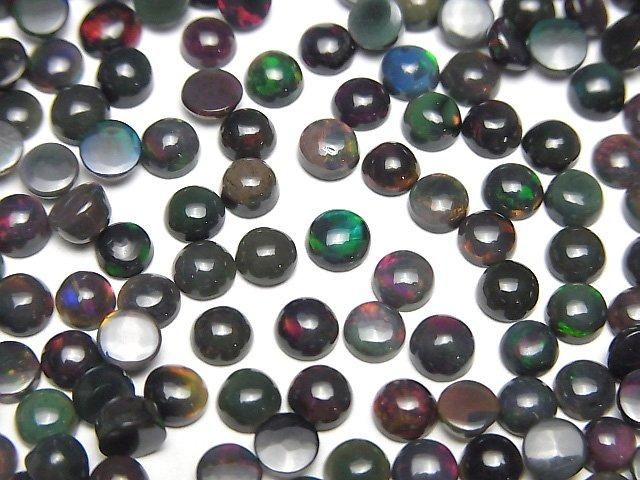 【動画】宝石質ブラックオパールAAA ラウンド カボション4×4mm 5個の画像