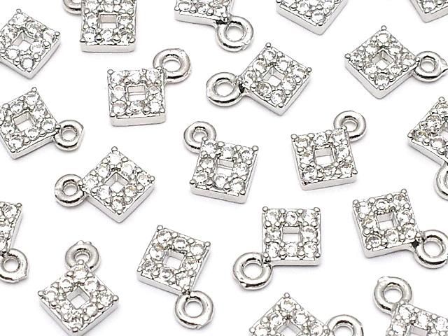 メタルパーツ CZ付きチャーム ダイヤ5×5mm シルバーカラー 2個の画像