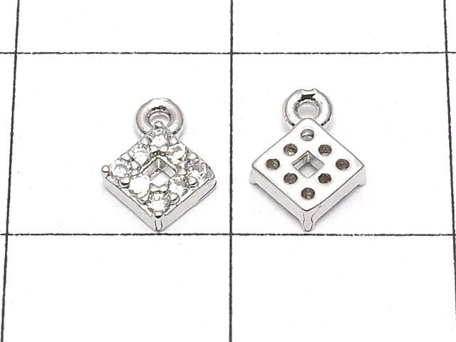 メタルパーツ CZ付きチャーム ダイヤ5×5mm シルバーカラー 2個 サムネイル2