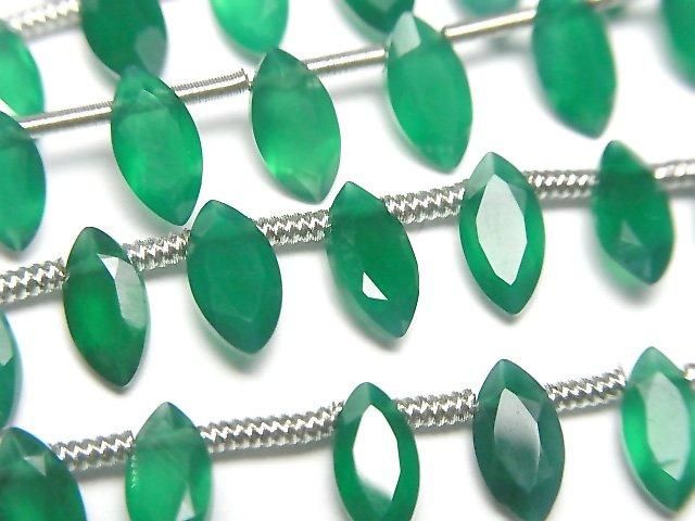 【動画】宝石質グリーンオニキスAAA マーキス ファセットカット8×4mm 1連(約13cm)の画像