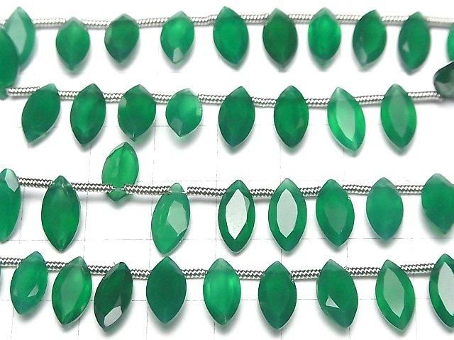 【動画】宝石質グリーンオニキスAAA マーキス ファセットカット12×6mm 1連(約13cm) サムネイル3