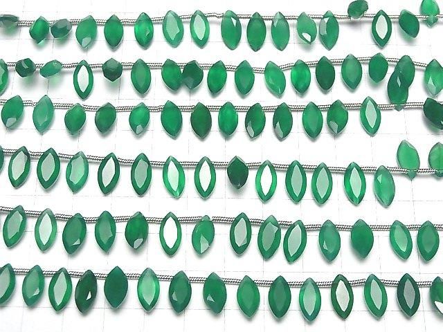 【動画】宝石質グリーンオニキスAAA マーキス ファセットカット12×6mm 1連(約13cm) サムネイル4