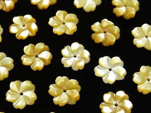 【動画】高品質イエローシェルAAA フラワー 10mm 中央穴 4粒の画像