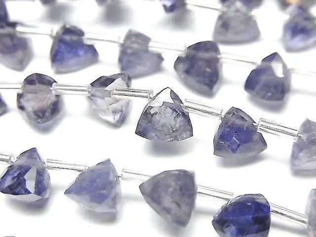 【動画】宝石質アイオライトAA++ 立体トライアングルカット6×6×6mm 1連(18粒)の画像