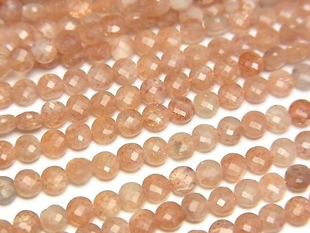 【動画】【素晴らしい輝き】サンストーンAA++ コインカット4×4×2mm 1連(約37cm)の画像