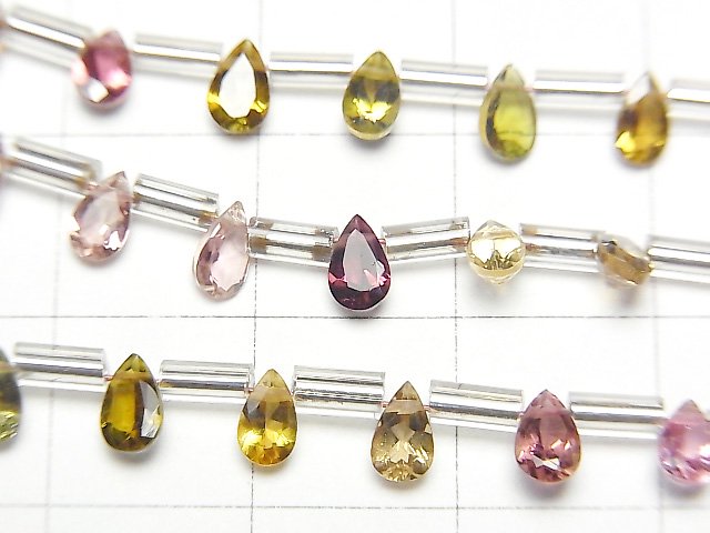 マルチカラートルマリン ペアシェイプファセットカット5×3mm 1連（18粒