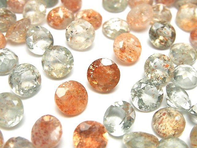 【動画】宝石質マルチカラーサンストーンAAA ルース ラウンドファセットカット8×8mm 3粒の画像