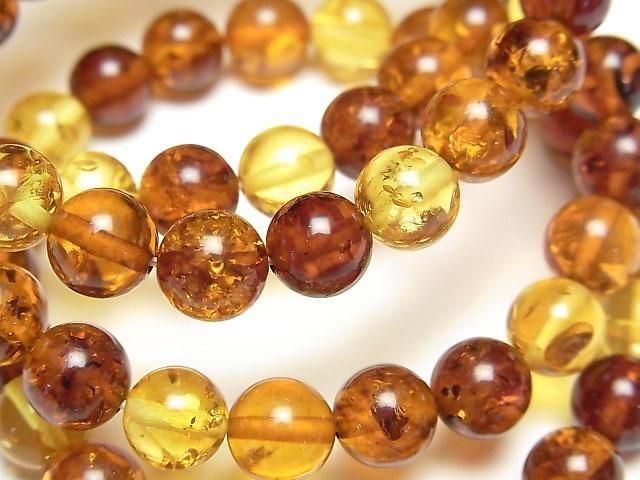 【動画】バルティックアンバー(琥珀) ラウンド8mm マルチカラー 1連(ブレス)の画像