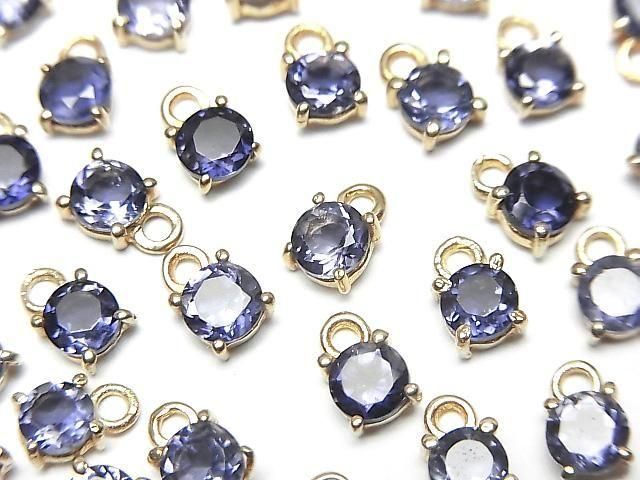 【動画】宝石質アイオライトAAA 枠留めラウンドファセットカット4×4mm 18KGP 2個の画像