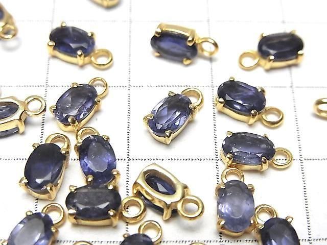 【動画】宝石質アイオライトAAA 枠留めオーバルファセットカット6×4mm 18KGP 2個 サムネイル2