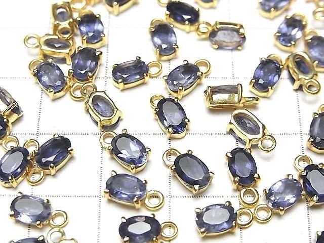 【動画】宝石質アイオライトAAA 枠留めオーバルファセットカット6×4mm 18KGP 2個 サムネイル3