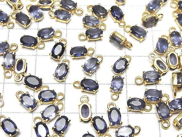 【動画】宝石質アイオライトAAA 枠留めオーバルファセットカット6×4mm 18KGP 2個 サムネイル4
