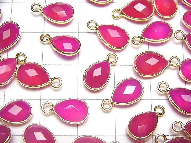 【動画】宝石質フューシャピンクカルセドニーAAA 枠留めペアシェイプカット10×7mm 18KGP 3個 サムネイル3