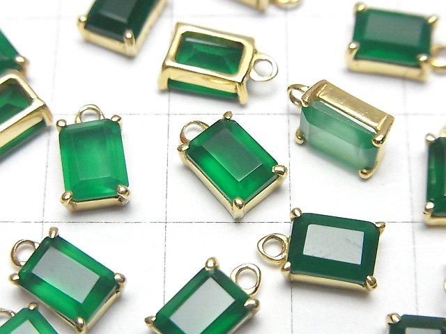【動画】宝石質グリーンオニキスAAA 枠留めレクタングルファセットカット7×5mm 18KGP 2個 サムネイル2