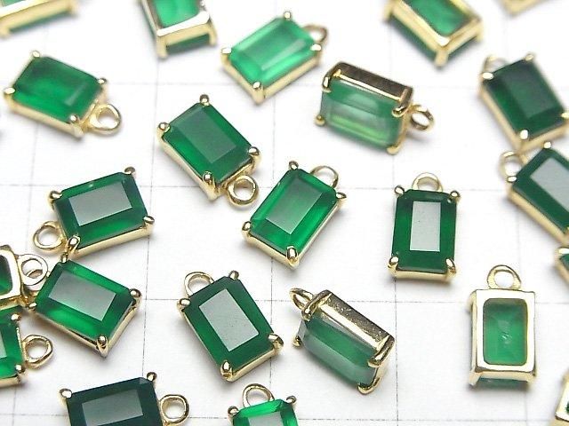 【動画】宝石質グリーンオニキスAAA 枠留めレクタングルファセットカット7×5mm 18KGP 2個 サムネイル3
