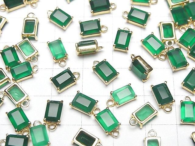 【動画】宝石質グリーンオニキスAAA 枠留めレクタングルファセットカット7×5mm 18KGP 2個 サムネイル4