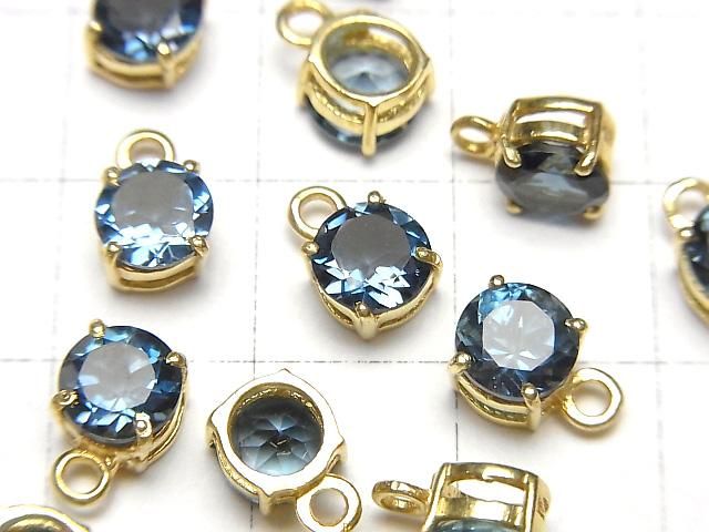 【動画】宝石質ロンドンブルートパーズAAA 枠留めラウンドファセットカット6×6mm 18KGP 1個 サムネイル2