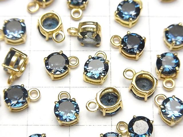 【動画】宝石質ロンドンブルートパーズAAA 枠留めラウンドファセットカット6×6mm 18KGP 1個 サムネイル3