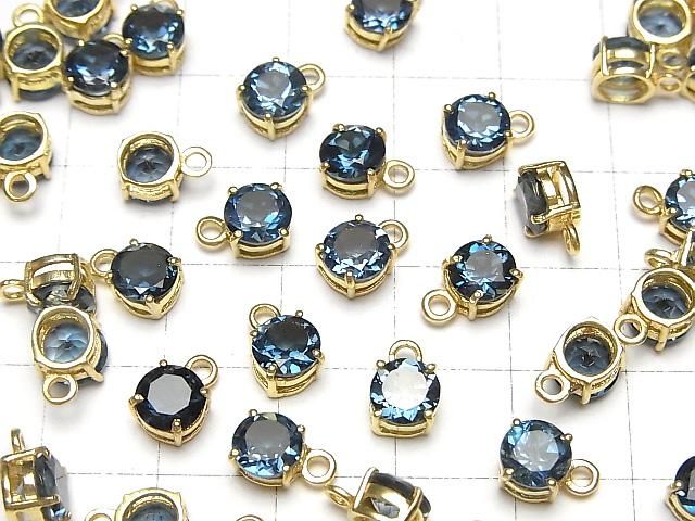 【動画】宝石質ロンドンブルートパーズAAA 枠留めラウンドファセットカット6×6mm 18KGP 1個 サムネイル4