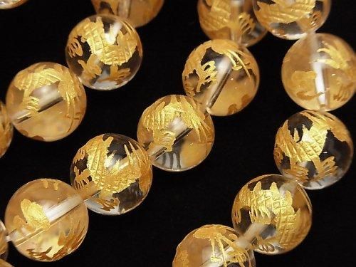 【動画】金色!青龍(四神獣)の彫刻入り!クリスタルAAA ラウンド10mm・12mm・14mm 半連/1連(ブレス)の画像