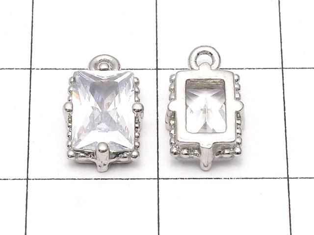 メタルパーツ レクタングルファセットカット チャーム8×6mm シルバーカラー(CZ付) 2個 サムネイル2