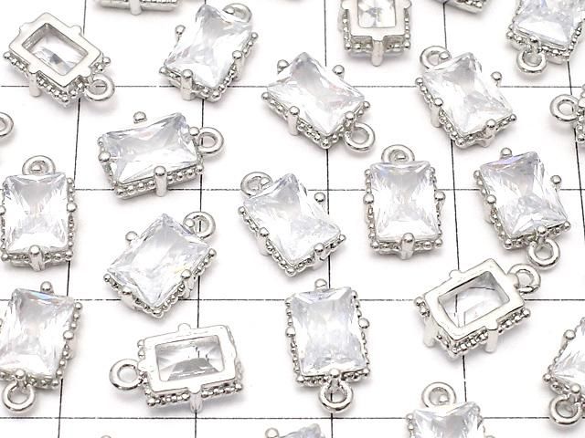 メタルパーツ レクタングルファセットカット チャーム8×6mm シルバーカラー(CZ付) 2個 サムネイル3