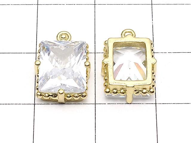 メタルパーツ レクタングルファセットカット チャーム12×10mm ゴールドカラー(CZ付) 2個 サムネイル2