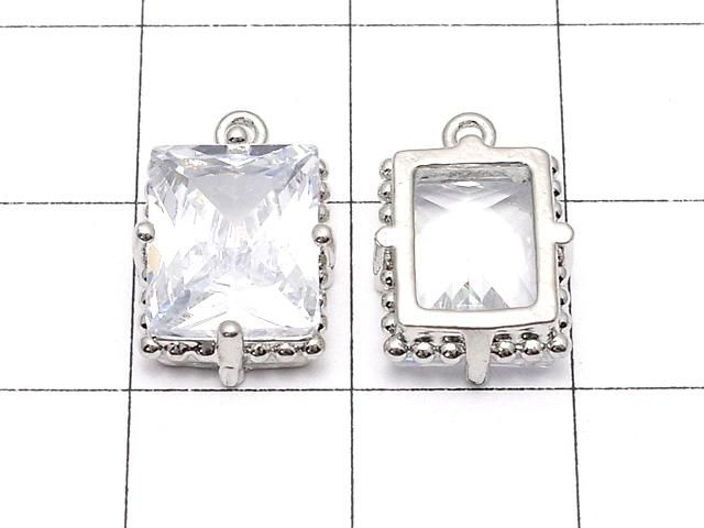 メタルパーツ レクタングルファセットカット チャーム12×10mm シルバーカラー(CZ付) 2個 サムネイル2