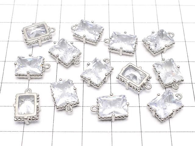 メタルパーツ レクタングルファセットカット チャーム12×10mm シルバーカラー(CZ付) 2個 サムネイル4