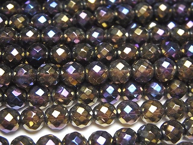 【動画】フラッシュ・スモーキークォーツ 64面ラウンドカット6mm 半連/1連(約37cm)の画像