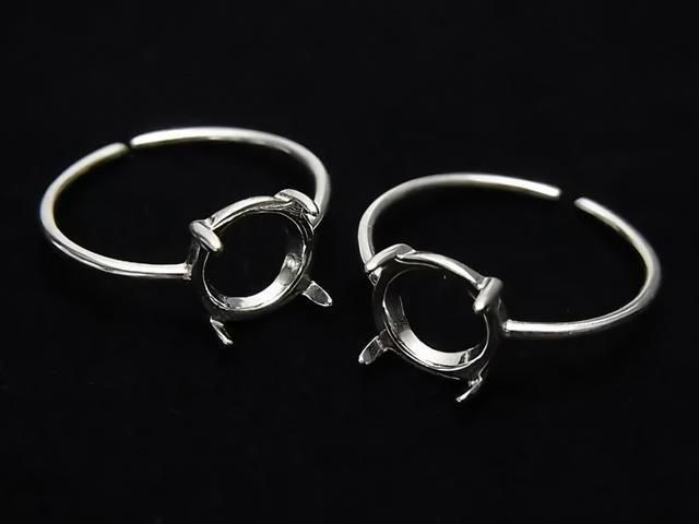 【動画】Silver925 リング空枠(爪留め)ラウンド8mm ロジウム フリーサイズ 1個の画像