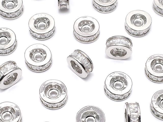 メタルパーツ ロンデル8×8×3.5mm シルバー(CZ付) 2個の画像