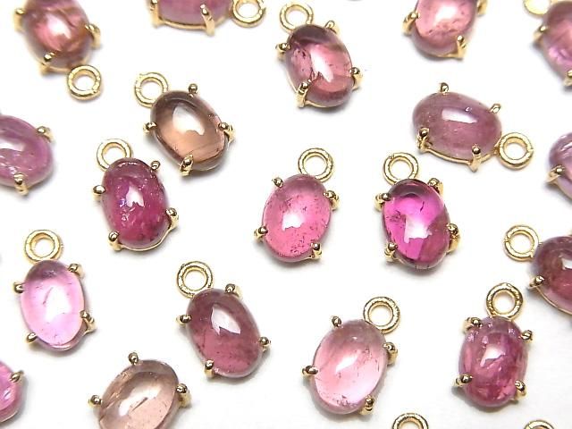 【動画】宝石質ピンクトルマリンAA++ 枠留めオーバル7×5mm 18KGP 2個の画像