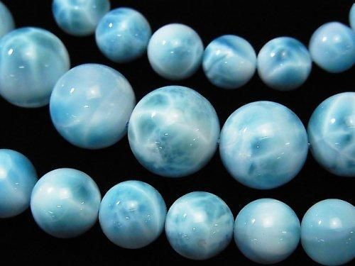 【動画】【1点もの】最上級ラリマーAAAA ラウンド8~14mm サイズグラデーション 1連(ネックレス) NO.2の画像