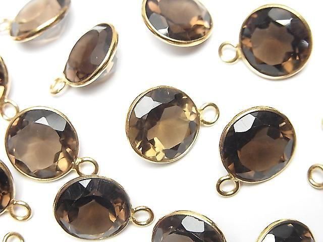 【動画】宝石質スモーキークォーツAAA 枠留めラウンドファセットカット11×11mm 18KGP 3個の画像